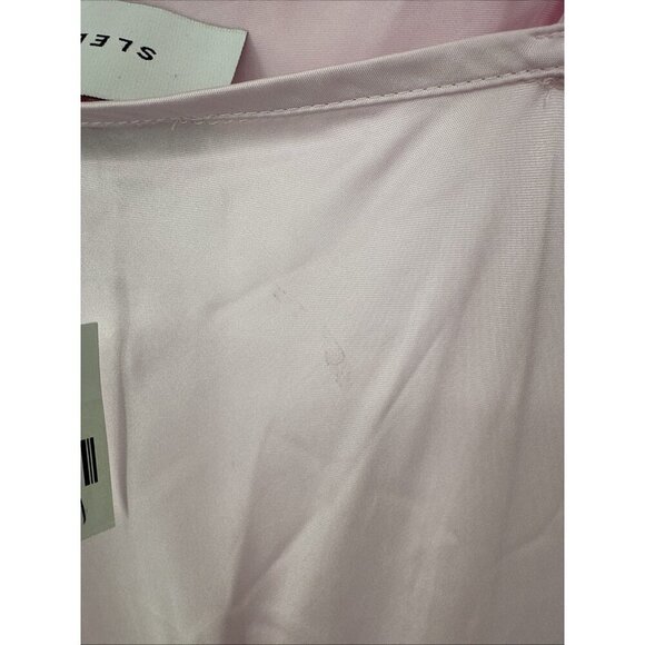SLEEPER Womens Size Med Boheme Pink Feather-Trim Satin Slip Mini Dress NWT Flaw - Picture 11 of 16